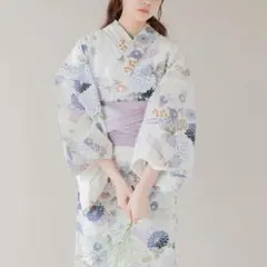 ディータ dita 浴衣 帯 下駄 3点セット ホワイト パープル 花柄 白 紫