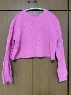 ZARA ピンク クロップド丈 リブニット 長袖M