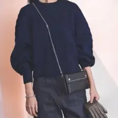 ユナイテッドアローズ UWFC ケーブルニット ショート丈 カシミヤ混 ネイビー