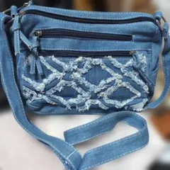 デニムフリンジショルダーバッグ