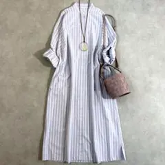 アーバンリサーチドアーズ　ストライプBIGスリーブシャツワンピース　パープル系