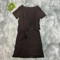 23区 サイズ40 レーヨン ワンピース 膝丈 無地 ブラウン フォーマル 上品