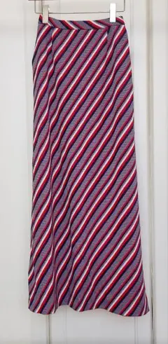 【美品】レトロ 斜めストライプ ロングスカート ネイビー レッド トリコロール