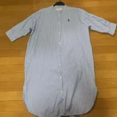 春 ブルー ストライプ シャツワンピース Lサイズ