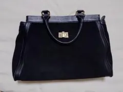 【トリーバーチ】黒スエードレザートートバッグ