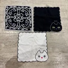 ANNA SUI 花柄　ハンカチ アナスイ　黒　白　紫　CAT 猫　タオル　刺繍のサムネイル