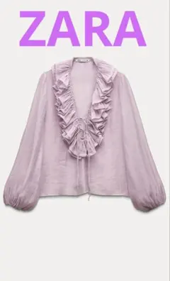 ZARA フリル付き長袖ブラウス ピンク