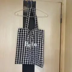 コーエン　黒×白ギンガムチェック柄トートバッグ Hello