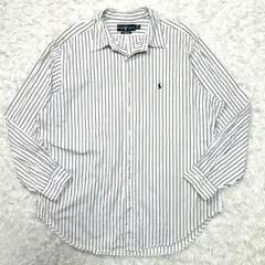 【美品】ラルフローレン 長袖シャツ BD ストライプ クラシックフィット 黒×白