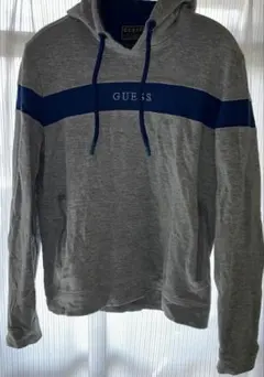 GUESS グレー/ブルー ストライプ パーカー