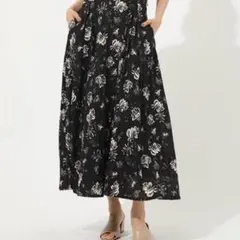 フラワータックロングスカート 黒 blk