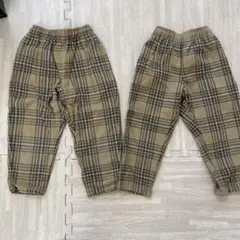 GU チェック柄 ロングパンツ ベージュ系