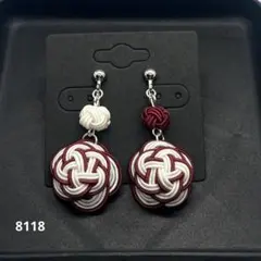 ハンドメイド【水引】イヤリング　白×ワインレッド