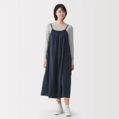 【無印良品 二重ガーゼドットドビー キャミワンピース黒 S】定価￥4,990！