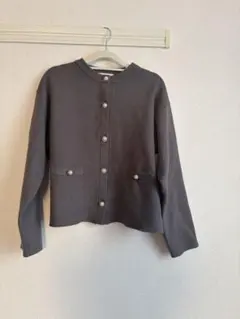 BONLECILL noirパールボタンノーカラーニットジャケット／カーディガン