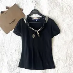 美品✨バーバリーブルーレーベル　半袖ブラウス　ノバチェック　リボン　ボウタイ　M