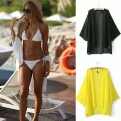 インポート 新品 シンプル シフォン ブラック カーディガン 黒 羽織