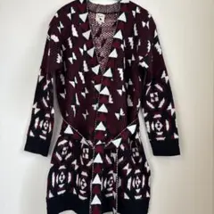 YUMI 幾何学模様 ベルト付きロングカーディガン