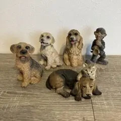 3F ビンテージ犬猫フィギュア5体セット 昭和レトロ 雑貨 インテリアのサムネイル