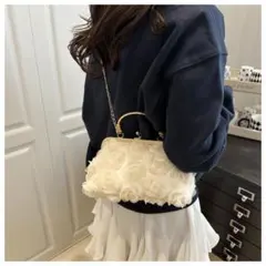 パーティーバッグ ローズ がま口 クラッチ 2WAY チェーン ホワイト 白