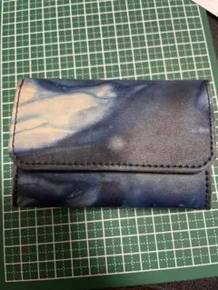 コンパクト財布　マネークリップ　本革　藍染　一点物　試験的に1週間使用