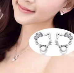 新品　2点セットねこと真珠パールスターリングシルバー925 ピアス ネックレス