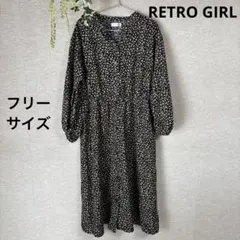 RETRO GIRL 花柄長袖シャツワンピース ノーカラー 前あき 羽織り