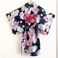 KUMIKYOKU 浴衣3点セット 花柄 紺 ピンク L（120〜130）のサムネイル