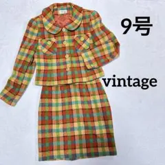 美品✨バブリースーツ　セットアップ　ツイードチェック　オレンジ　昭和レトロ
