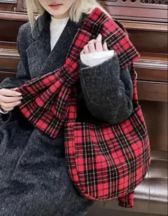 チェック柄リボン付きショルダーバッグ