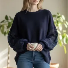 美品 オペークドットクリップ OPAQUE.CLIP ニット（フリー）ネイビー