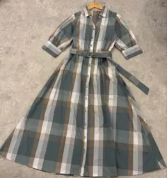 美品✨レトロチェック柄七分チェックワンピース　size【M】