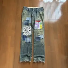 リーバイスLevis日本製リメイクデニムW30ダメージジーンズ古着スヌーピー