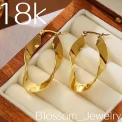 18K ゴールド フープピアス ツイストライン s925 カジュアル きれいめ