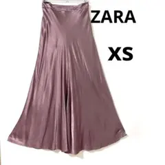 ZARA ◆ロングスカート（XS)　サテン調生地　ピンク　薄手　フレアのサムネイル