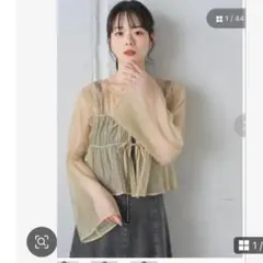 シースルーブラウス フレアスリーブ リボン付き