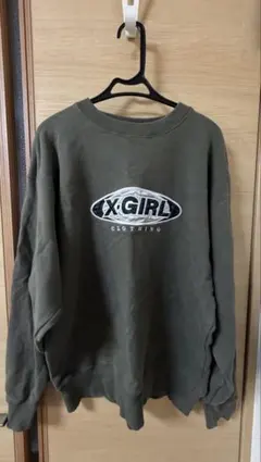 X-girl スウェット トレーナー カーキ 刺繍ロゴ