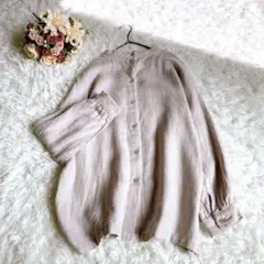 TUTIE. リネン100% バンドカラーシャツ 淡グレージュ