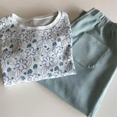 ユニクロ キッズ 長袖 パジャマ 160 グリーン 花柄 エアリズム