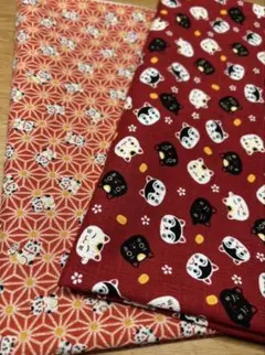 猫柄　和柄　2枚セット　生地　はぎれ