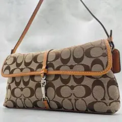 美品 コーチ ショルダーバッグ アクセサリーポーチ ブラウン キャンバス