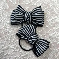 ストライプリボンヘアゴム2個セット