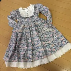花柄 長袖ワンピース レース襟 リボン付き　リバティ