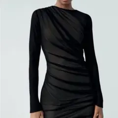 【美品】ZARA シースルータイトミニワンピース ギャザー
ドレープ ストレッチ