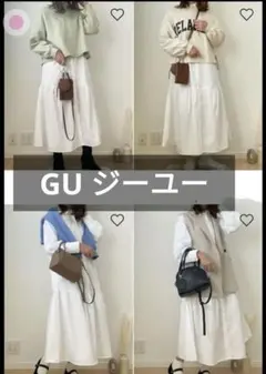 GU ジーユー ギャザー切り替えシャツワンピース(長袖) L ホワイト L