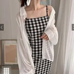 美品　GRL ギンガムチェック柄タックキャミワンピース [ai23] S ロング