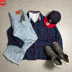 482c-boy styleチェック柄ネルシャツ薄手Levi's36アメ
