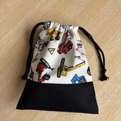 ハンドメイド　コップ袋　巾着型　働く車　裏地、マチなし　両紐