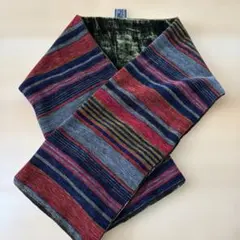 リバーシブル マフラー ストライプ×ベルベット 深緑 良質素材 106cm