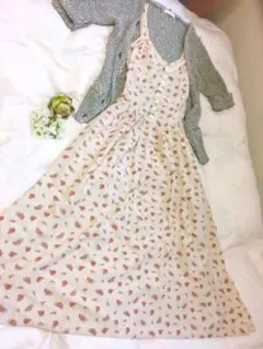 古着 レトロ 花柄 オフホワイト ロングワンピース  ♡♡